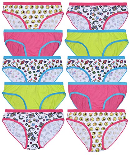 Only Girls Bikini Underwear Panties 10 Pack, Multi Emoji, 12'