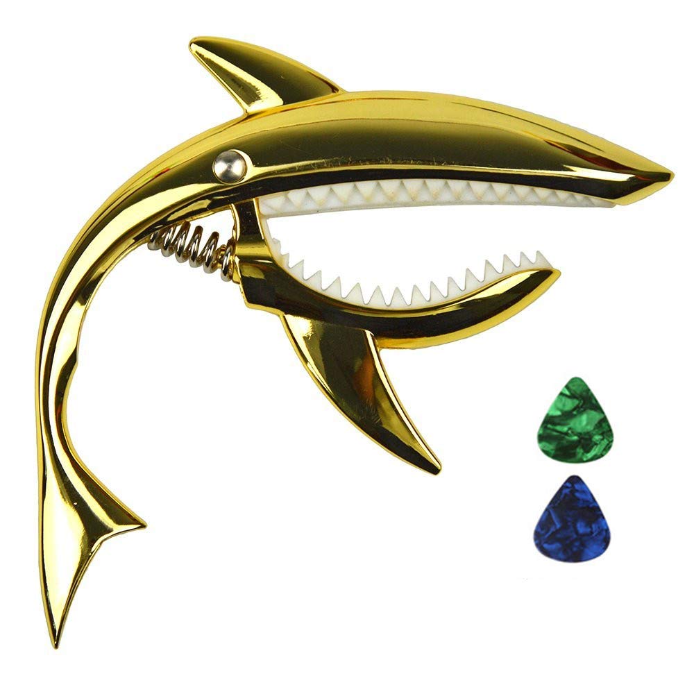 Imelod Guitar Capo for Acoustic and Electric Guitar Shark Capo Zinc Alloy for 6 String Guitar with Good Hand Feeling, No Fret Buzz and Durable(Gold)