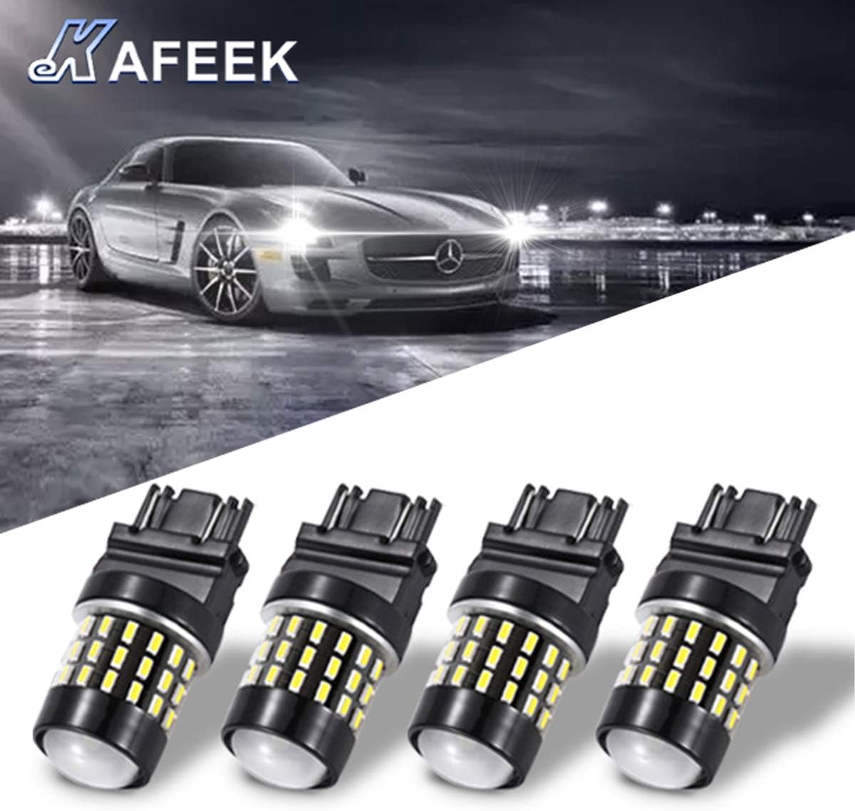 KAFEEK 4x 9-30V 3157 3156 3057 3056 4157 LED Bulbs, Super Bright 3014 54-EX Chipsets, 1000 Lumens with Projector, Reverse Back Up Lights DRL Turn Signal Lights Tail Brake Lights, Xenon White