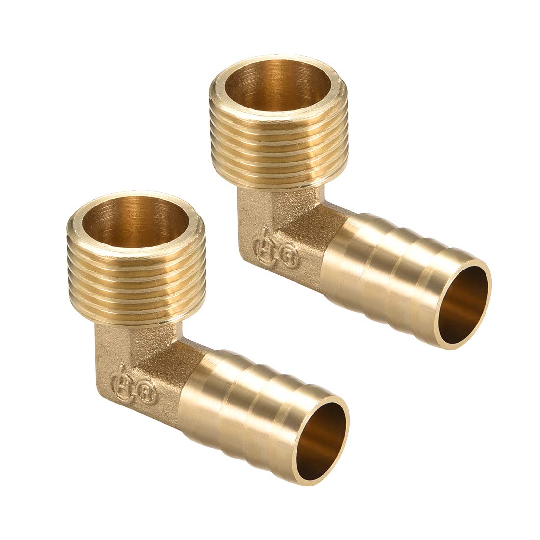 sourcing map Brass Barb Hose Fitting, 90 Degree Elbow 14mm Barbed to G1/2 Male Pipe Adapter Connector 2pcs