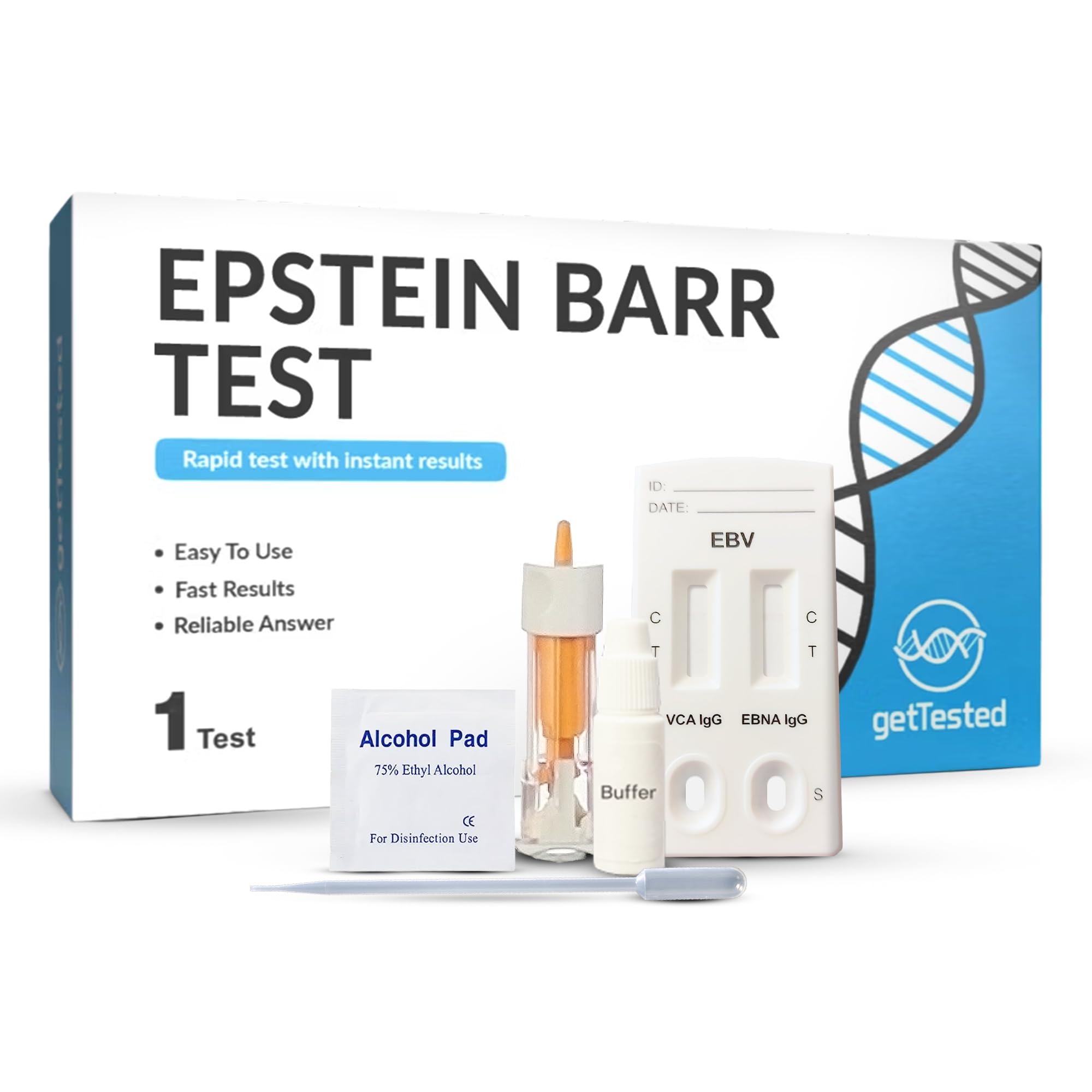 GetTested Epstein-Barr Virus (EBV) Test Kit – At-Home Blood Test for Mono & Past Infection – Fingerprick Sample, No Lab Visit Needed – Clinically Validated Detects EBV Antibodies (IgG VCA & EBNA)