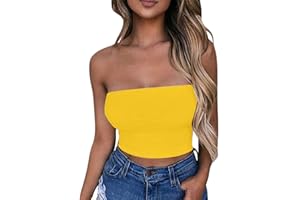 SEAOPEN Summer Tube Tops for Women 2024 Sexy Strapless Solid Color T Shirts Trendy Crop Top Slim Fit Comfy Tube Tops