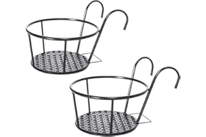 JWShang 2 Pack Hanging Rail Planter Baskets, Metal Iron Hanging Baskets Flower Pot Holder, Pot Plant Bracket, Fence Balcony G