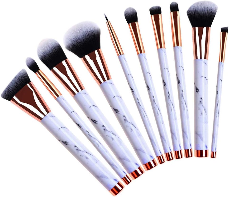 Makeup Brushes Set, 10 Pieces Professional Cosmetic Brushes for Foundation Eyebrow Kabuki Blush Face Eye Shadow Eyeliner Lip Powder Blending Liquid Makeup Brushes, Suitable for Women Kids, Marble