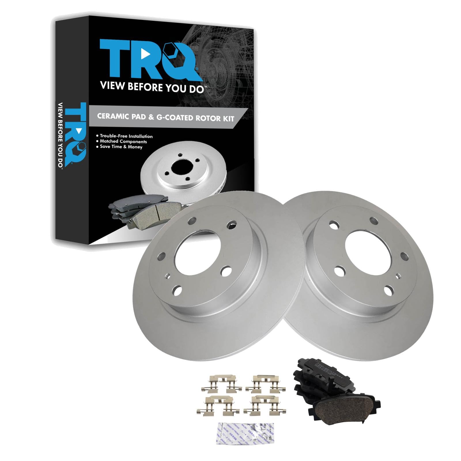 Photo 1 of TRQ Rear Ceramic Brake Pad and Rotor Set Coated Compatible with 2015-2016 Mazda 3 2014 Mazda 3 Japan Built Models 1st VIN Digit J
