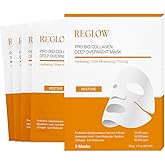 ReGlow RESTORE PRO Bio Collagen Real Deep Mask - Wake Up Glowing with Hydrogel Overnight Korean Face Mask for Glass Skin - Pore Minimizing & Elasticity - Collagen Sleeping Face Mask Skincare - 6 Pack