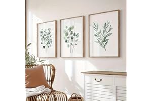 3PCS Eucalyptus Wall Art Set Botanical Prints Minimalist Green Neutral Tones for Living Room Bedroom Office Gallery Wall Deco