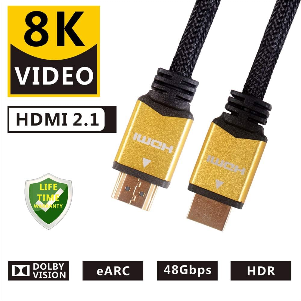 8k Hdmi Cable 48gbps 2.1,8K@60Hz 4K@120Hz 1080p 4320P UHD Compatible with LG Samsung Apple TV Xbox Nintendo Blu-Ray Players Projectors Other Supporting Hdmi Cable Device,8k hdmi Cable 3ft