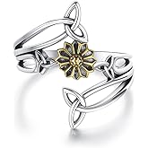 AOBOCO Vintage Celtic Knot Ring 925 Sterling Silver Love Knot Oxidized Adjustable Open Ring for Women Her US Size 6-8