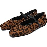 CEFISOP Ballet Flats for Women Square Toe Mary Jane Flat Comfort Slip On Work Ballerina Shoes with Elastic Strap