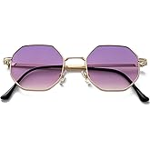 PORADAY Square Sunglasses for Women Men Retro Octagon Metal Sun Glasses Vintage Polygon Shades