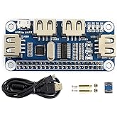 Waveshare 4 Port USB HUB HAT, Compatible withRaspberry Pi 5/4B/3B/Zero/Zero W/Zero 2W/Pico/Pico W/Pico WH, USB to UART Onboard