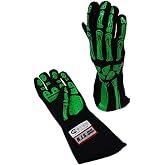 RJS Racing Equipment Men's Single Layer Skeleton Gloves(Lime Green, Large), 1 Pack