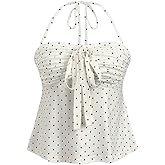 SOLY HUX Women's Polka Dots Halter Top Bow Tie Sleeveless Flowy Camisole Aesthetic Clothes