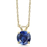 Gem Stone King 14K Yellow Gold Blue Created Sapphire Pendant Necklace for Women | 1.00 Cttw | Gemstone September Birthstone | Round 6MM | With 18 Inch Chain