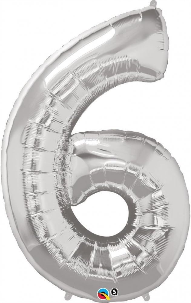 Silver Number 6 Foil Balloon Large 32'' Giant Number Six Birthday Balloons