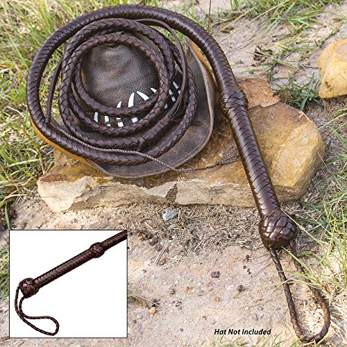 K EXCLUSIVE 8' Handcrafted Dark Brown Leather Bull Whip - Woven Premium Leather Construction, Wrist Strap, Age-Old Leather Crafting Method