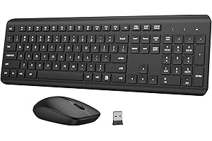 Wireless Keyboard and Mouse Combo, Full-Size Silent Ergonomic Keyboard and Optical Mouse, Long Battery Life, 2.4GHz Lag-Free 