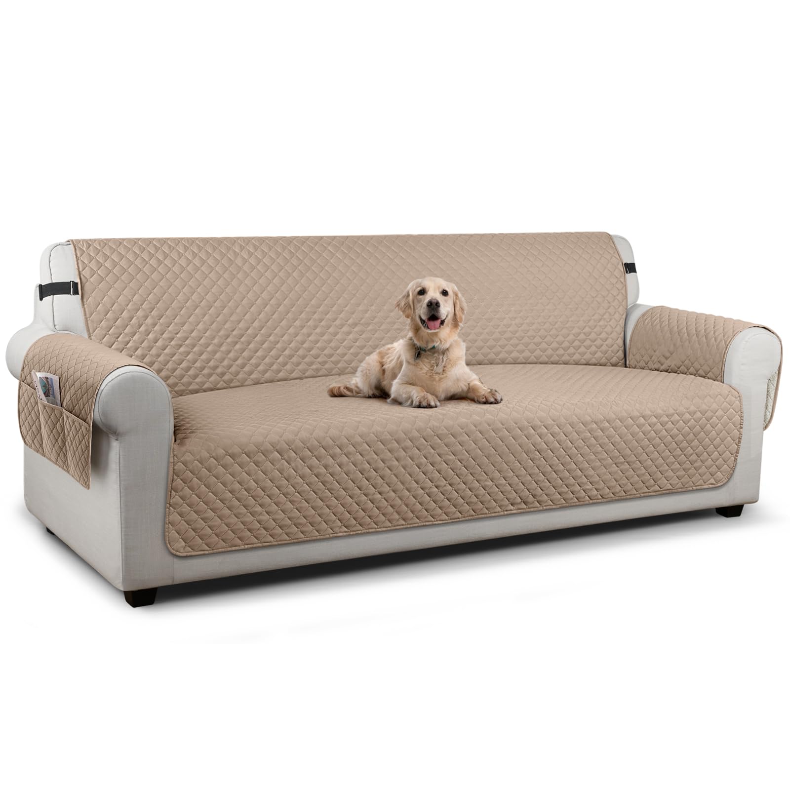 TAOCOCO Sofa Protector 4 Seat Sofa Cover,Sofa Slipcovers with Storage Pockets,Anti Slip Couch Chair Covers,Washable Settee Cover for Pets(Brown)