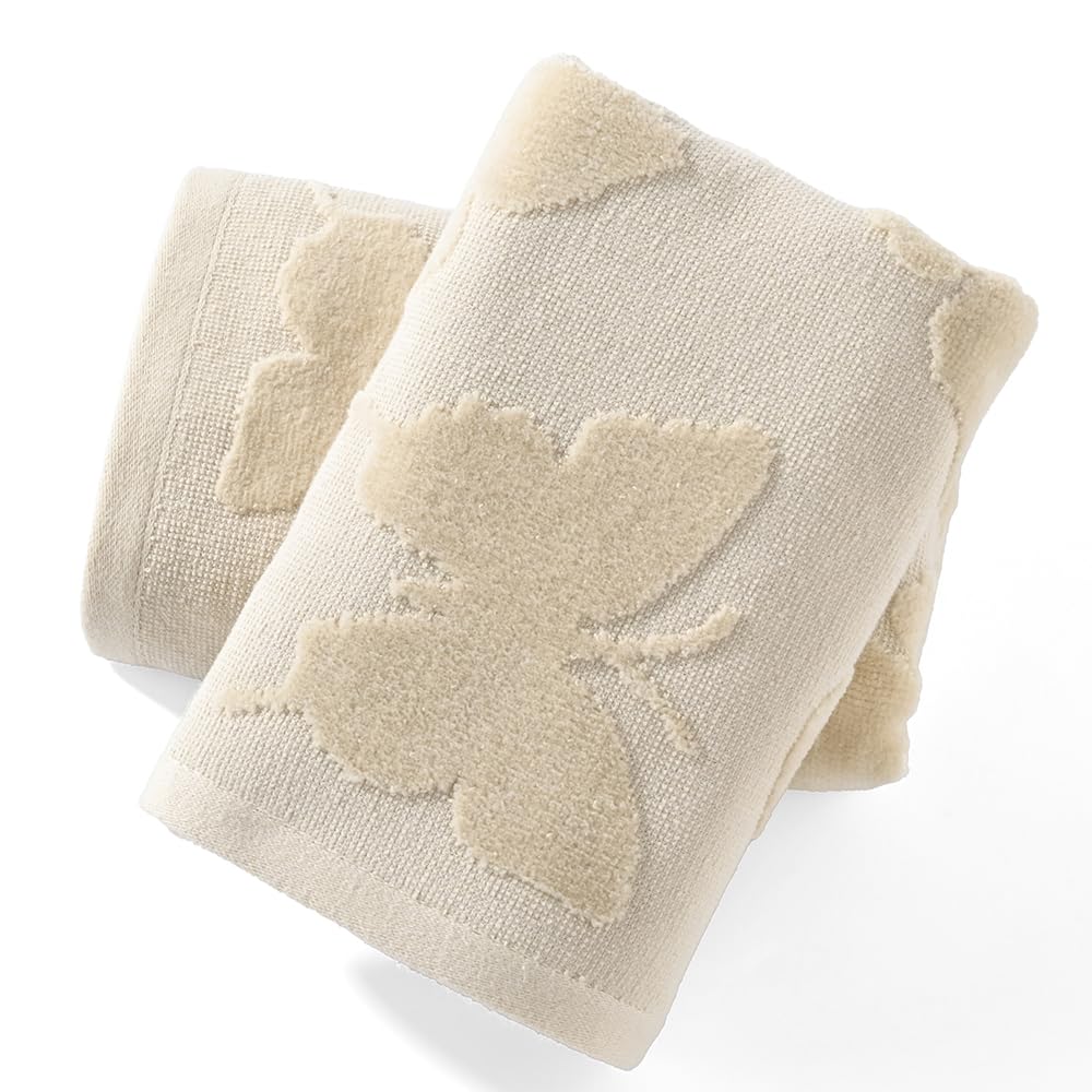 sense gnosis Beige Hand Towel Set of 2 Super Soft 100% Cotton Jacquard Weave Full Embossed Velvet Butterfly Pattern Highly Absorbent Decorative Hand Towels for Bathroom Spa 13x 29 Inch