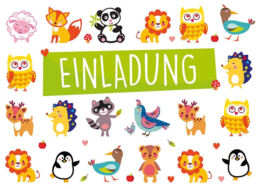 Perleberg Birthday Invitation Card with Envelope in White – High-Quality Birthday Invitation with Cute Animal Motif Pack of 5 – Children's Birthday Invitation Cards for Girls and Boys – 10.5 x 14.5 cm