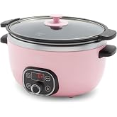 GreenLife 6QT Ceramic Nonstick Slow Cooker, Cooktop/Oven Safe, Pink | PFAS-Free Nonstick Removeable Inner Pot, Dishwasher Safe Components, Programmable, Keep Warm, Delay Timer, Family Sized