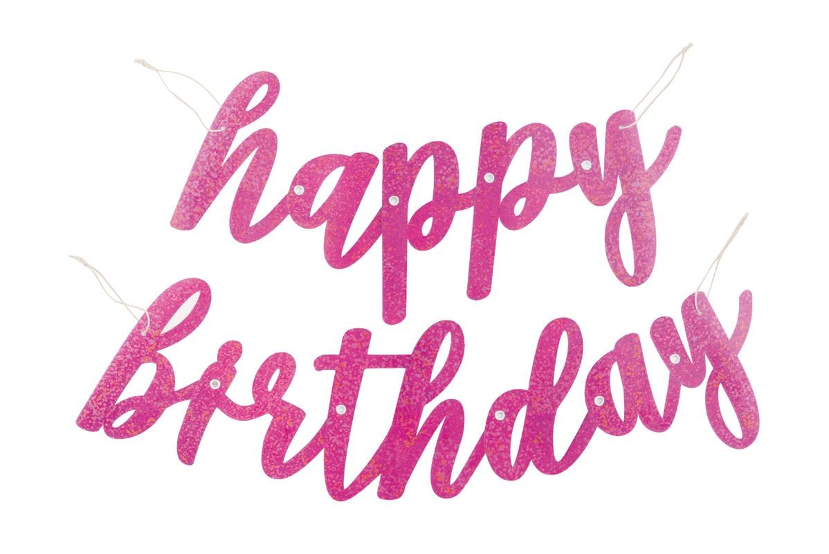 Pink Glitz Happy Birthday Script Prismatic Foil Jointed Banner (83cm) - Perfect Party Decor for Birthday, & Celebrations - 2 Pc