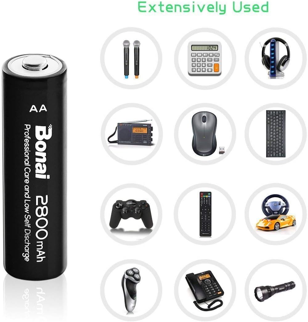 BONAI AA Rechargeable Batteries 2800mAh 1.2V Ni-MH Battery batería recargable Low Self Discharge Rechargeable Batteries 24 Pack: Home Audio & Theater