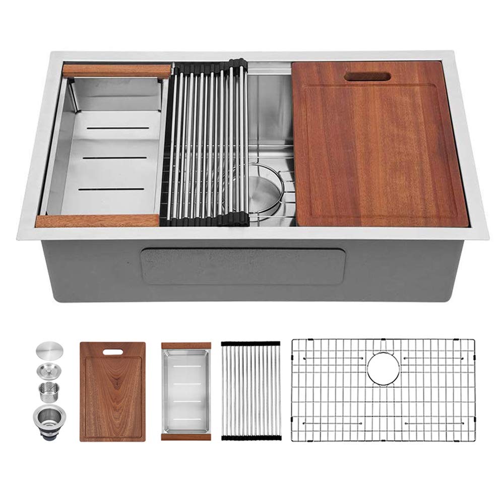 32 Kitchen Sink Undermount - Sarlai 32 Inch Undermount Sink Ledge Workstation Deep Single Bowl R10 Tight Radius Stainless Steel 16 Gauge Kitchen Sink Basin