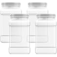Mountain West Company Square Clear Jar with Pinch Handle, 4 Pack, Plastic Storage Container, Great for Food Storage, 1 Gallon Size