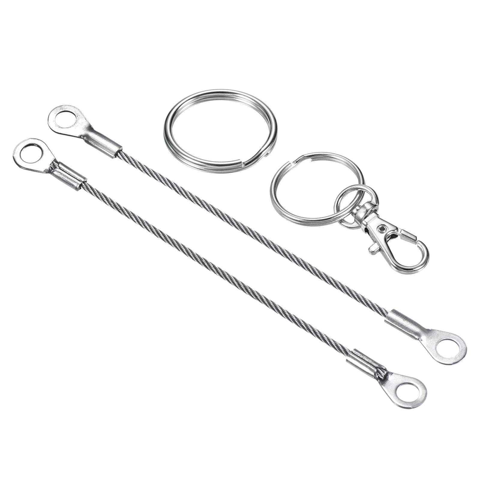 PATIKIL Stainless Steel Lanyard Cable 2mmx10cm 4 Pack Eyelets Ended Security Wire Rope with 4 Pack Key Ring 4 Pack Keychain