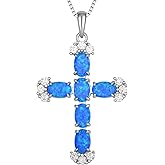 STARCHENIE Sterling Silver Created Opal Cross Necklace for Women Crucifix Pendant Religious Jewelry Gift, 18 Inch Chain