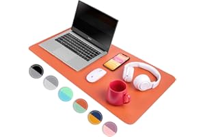 SEEKUP Orange/Green Dual-Sided PU Leather Desk Pad, Upgraded Sewing Laptop Mat, Waterproof Large Mouse Pad, Non-Slip Writing/Painting Mat Desk Blotter Protector for Office/Home 31.5"x15.8" (80x40cm)