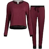 Lucky Brand Women's Pajama Set - 2 Piece Long Sleeve Sleep Shirt and Jogger Pants with Velour Trim (S-XL)