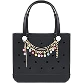 QTKJ Charm for Bogg Bag, Gold Chain and Colorful Bead Tassel Pendant Keychain, Accessories for Rubber Beach Tote Handbag Crossbody Shoulder Bag Decoration, With Metal Buckle