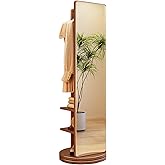 Rotatable Full Length Mirror 360° Swivel with Cloak Rack, Floor Standing Pillar Coat Rack and Full Body Mirror, Standing Mirr
