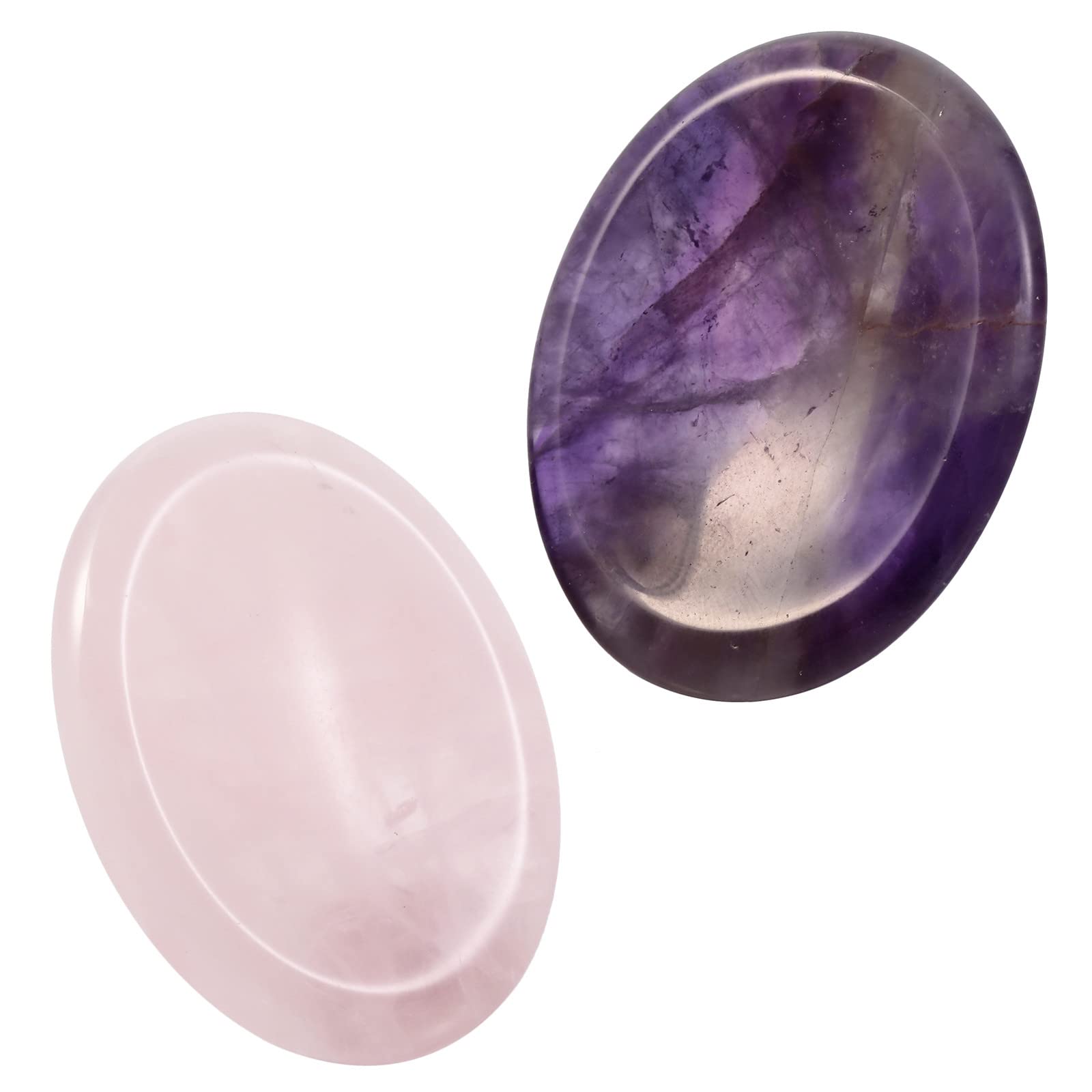 Nupuyai 2pcs Amethyst & Rose Quartz Oval Thumb Worry Stone Set, Energy Crystal Pocket Palm Stone for Healing Anxiety Stress Relief Reiki Therapy, 45x35mm