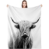 SARA NELL Highland Cow Blanket,Portrait of Cow Pattern Flannel Throw Blanket,Highlander Animal Scotland Horns Bull Highland Cattle Warm Cozy Throw, All Seasons for Couch Bed Sofa,50"x40"