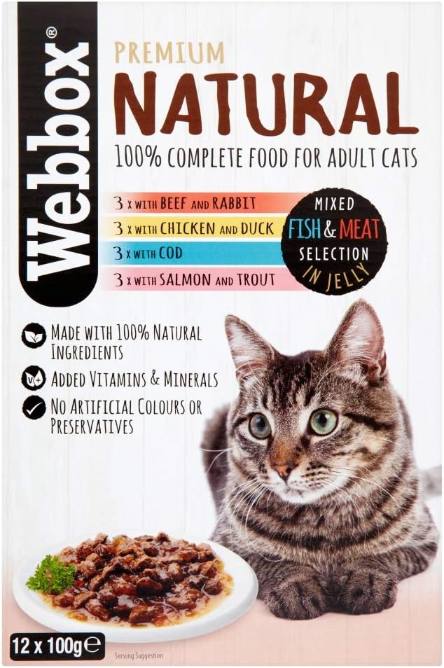 Webbox Premium Natural Mixed Fish & Meat Selection in Jelly, 12 x 100g, red, 100 g (Pack of 12)
