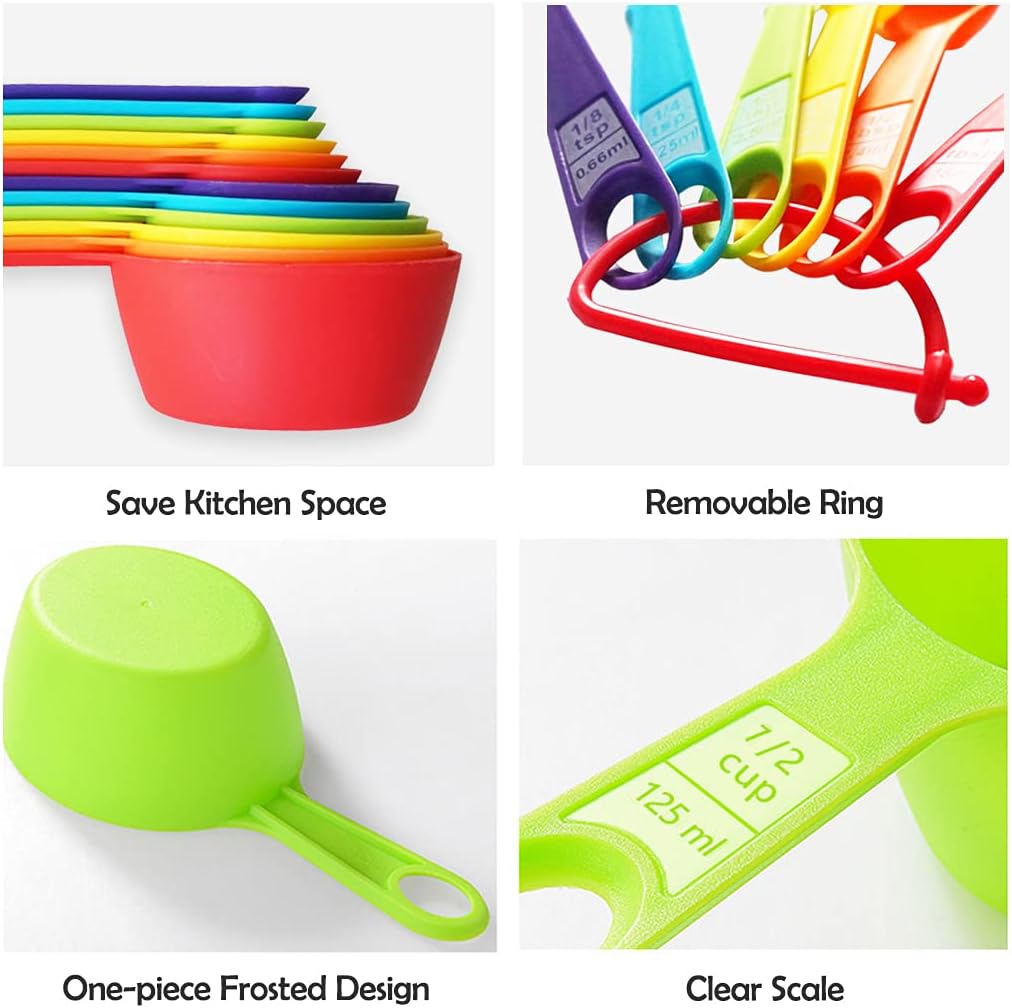12 Piece Measuring Cups and Spoons Set, Colored Kitchen Measure Tools, Durable Nesting Cups and Spoons for Dry and Liquid, Dishwasher Safe: Kitchen & Dining