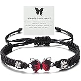 Meztole Always Believe in Yourself Butterfly Bracelet - Cute Charm Bracelets for Women, Adjustable Braided Rope, Lucky Friendship Matching Bracelet
