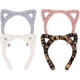 GAFATORY 4 Pack Cat Ears Headband Soft Plush Ears Headband for Women Cute Cat Ears Hairband for Skincare Makeup Shower Furry Headbands for Halloween Party Cosplay