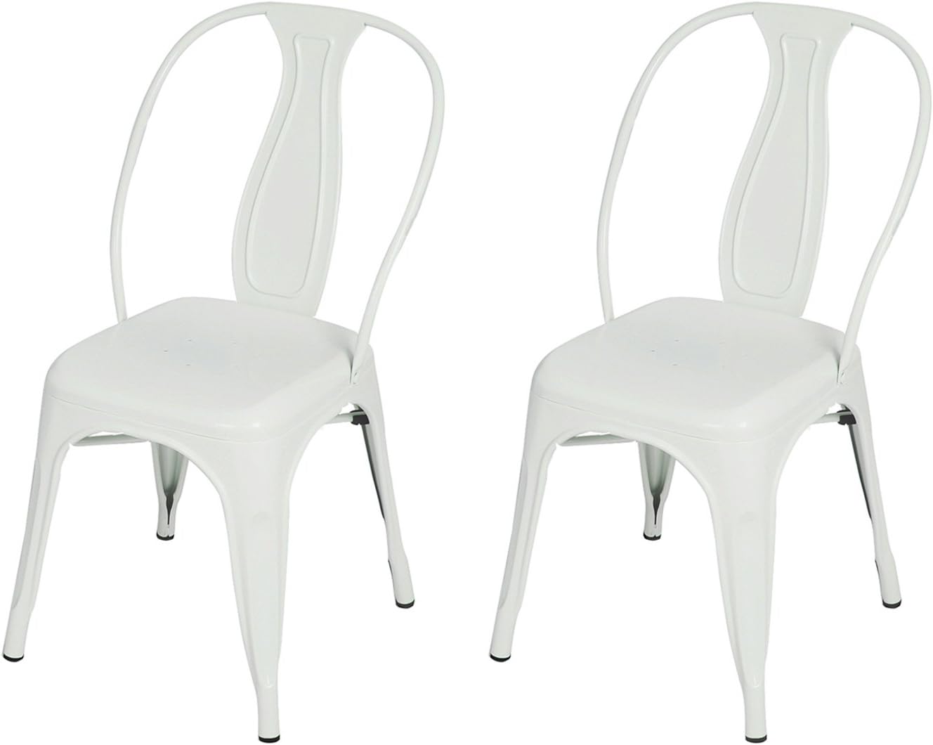 DecentHome Metal Stackable Tolix Style Dining Side Chairs Set of 2 White