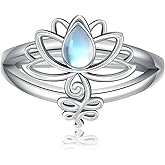 KZX Lotus Ring 925 Sterling Silver Lotus Flower Ring Lotus Ring Band Jewelry Birthday Gifts for Women Mother (Ring Size 8)