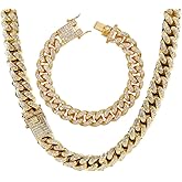 putouzip Miami Cuban Link Chains Set For Men 12/14/20mm 18K Gold Plated Diamond Fully Iced Out Chain Bracelet Necklace