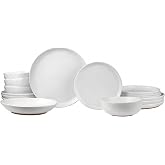 Sango 16-Piece Boho Farmhouse Stoneware Dinnerware Set for 4, Semi-Matte White Plates and Bowls Sets with Rustic Speckled Glaze, Ceramic Dish Set, Modern Dishes, Microwave &amp; Dishwasher Safe, Kaya
