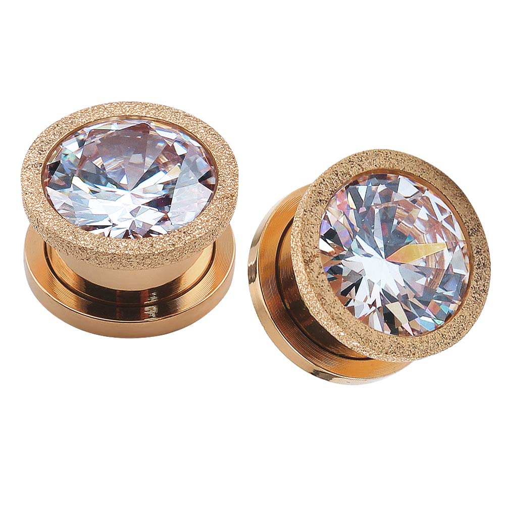 6-14mm Ear Tunnel Rose Gold Ear Gauges Plugs Stainless Steel Flesh Tunnel Cubic Zirconia Tunnels Expander Body Piercing