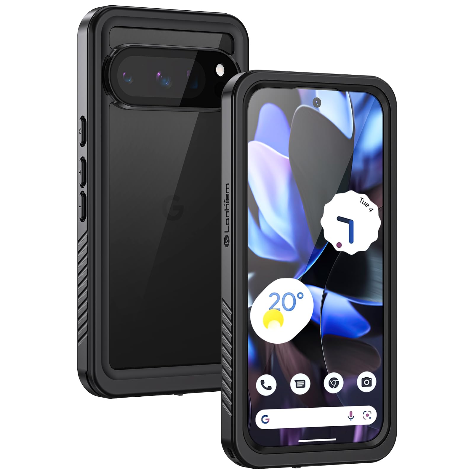 Lanhiem for Pixel 9 Pro Case, IP68 Waterproof Dustproof Case with Built-in Screen Protector, Rugged Full Body Shockproof Protective Clear Cover for Google Pixel 9 Pro 6.3 Inch, Black