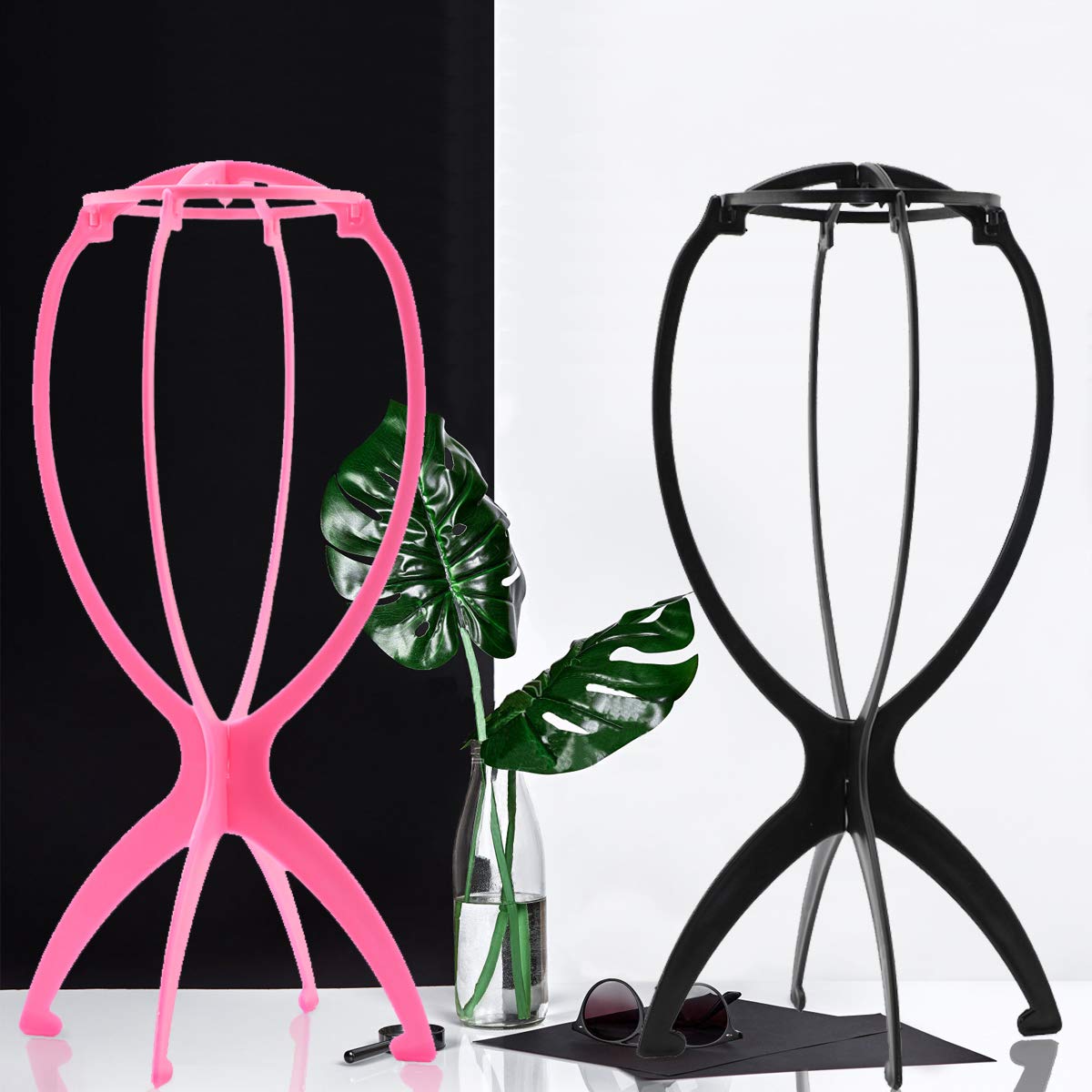 Wig Stand, 3 Pack Short Wig Stands for Wigs,14.2 Inch Wig Stand Holder,Portable Collapsible Wig Dryer,Wig Stands for Hats and Hairpieces - For Home, Salon and Travel (Black)