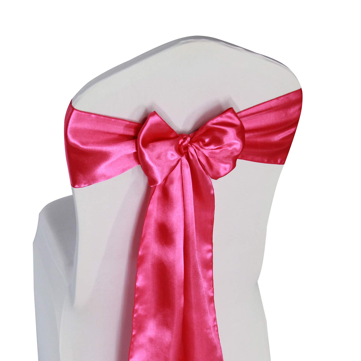 WELMATCH Hot Pink Satin Chair Sashes Ties - 50 pcs Wedding Banquet Party Event Decoration Chair Bows (Hot Pink, 50)